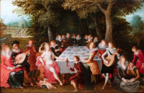Attribué à Louis De Caullery (1582 – 1621) - Banquet avec Venus - Tableaux et dessins Style 