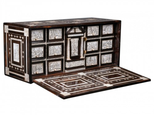 A circa 1600 Napolitan ebony and ivory inlaid cabinet