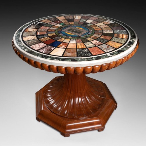 Furniture  - A Roman specimen marble, antique glass and micro mosaic mahogany gueridon