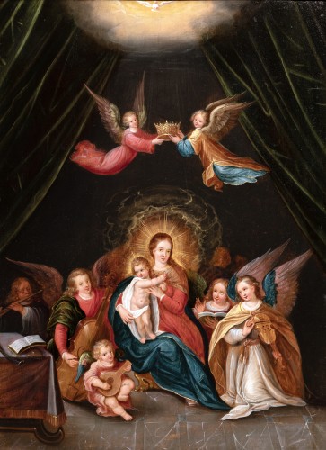 Vierge à l’Enfant avec anges musiciens - Cornelis de Baellieur (1607-1671) - Tableaux et dessins Style Louis XIII