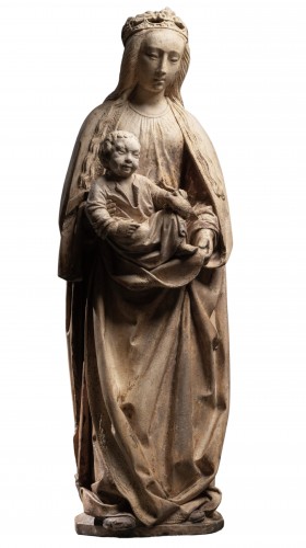 Early 16th c. limestone group of Virgin and Child, Troyes school, Champagne
