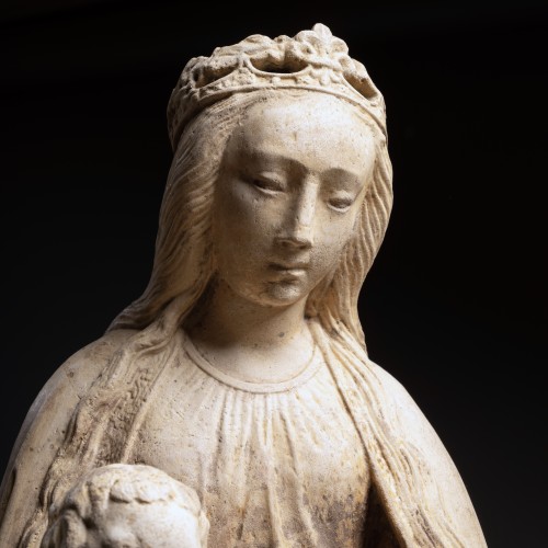 Sculpture  - Early 16th c. limestone group of Virgin and Child, Troyes school, Champagne