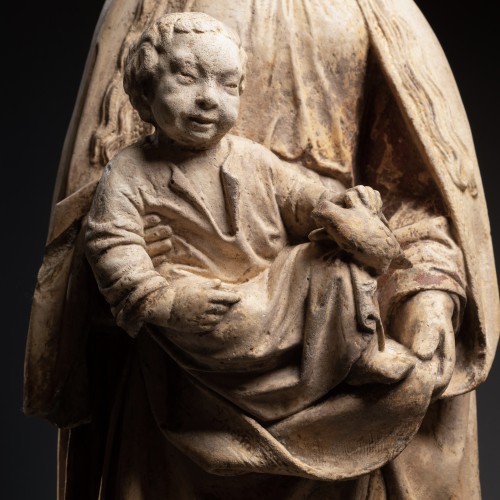 Vierge à l’Enfant en pierre, école de Troyes, Champagne début du XVIe siècle - Galerie Nicolas Lenté