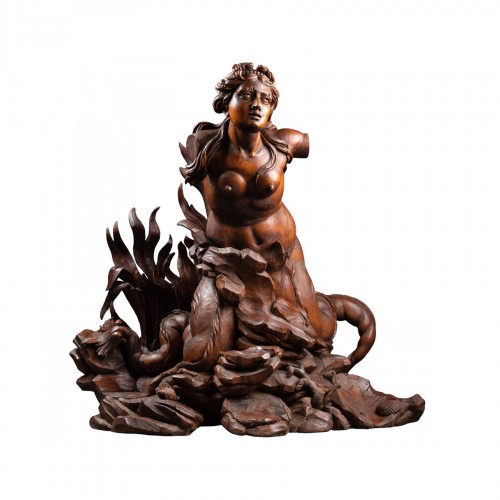 A late 17th c.  Italian carved figure of Mermaid, circle of Filippo Parodi