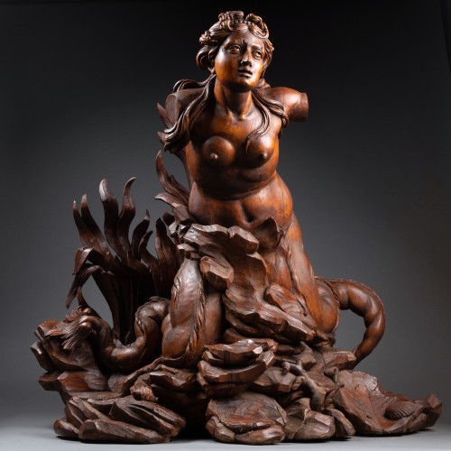 Sirène en tilleul sculpté, entourage de Filippo Parodi, Italie fin du XVIIe siècle - Sculpture Style Louis XIV