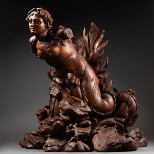 A late 17th c.  Italian carved figure of Mermaid, circle of Filippo Parodi - 