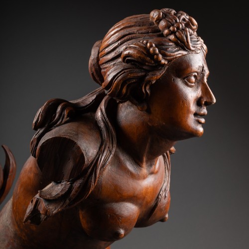 Sirène en tilleul sculpté, entourage de Filippo Parodi, Italie fin du XVIIe siècle - Louis XIV