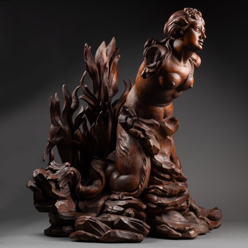 Antiquités - A late 17th c.  Italian carved figure of Mermaid, circle of Filippo Parodi