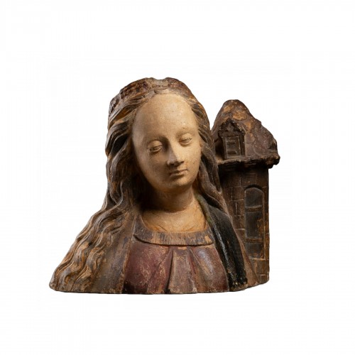 Early 16th century bust of Saint Barbara, School of Troyes Champagne