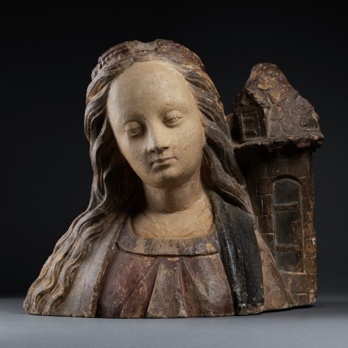 Buste de Sainte Barbe, école de Troyes, Champagne début du XVIème siècle - Sculpture Style Renaissance