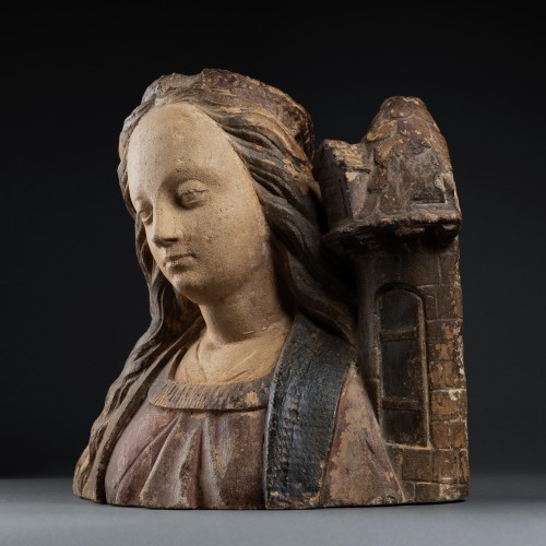 Buste de Sainte Barbe, école de Troyes, Champagne début du XVIème siècle - Galerie Nicolas Lenté