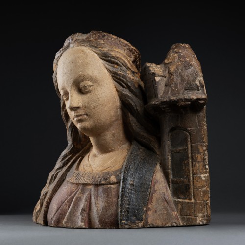 Early 16th century bust of Saint Barbara, School of Troyes Champagne - 