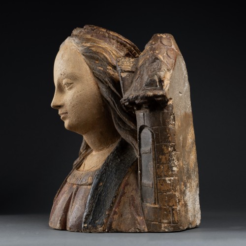 Early 16th century bust of Saint Barbara, School of Troyes Champagne - Renaissance