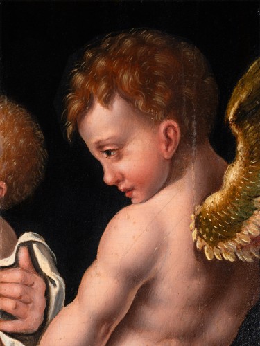 Virgin &amp; Child with St John &amp; angels - Circle of Joos Van Cleve - 