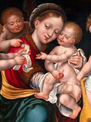 Virgin &amp; Child with St John &amp; angels - Circle of Joos Van Cleve - Renaissance