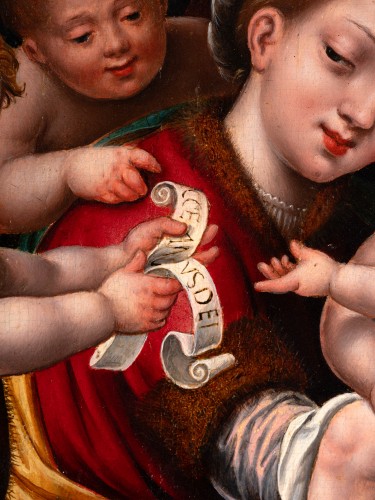 Antiquités - Vierge à l’Enfant avec Saint Jean et des anges - Entourage de Joos Van Cleve