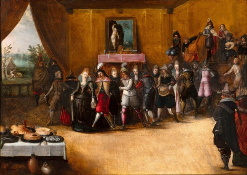 Le fils prodigue chez les courtisanes - Attribué à Hieronymus Francken II - Tableaux et dessins Style Louis XIII