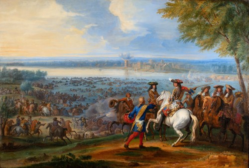 Le passage du Rhin par Louis XIV et son armée, signé Adam-Frans van der Meulen (1632 -1690) - Tableaux et dessins Style Louis XIV