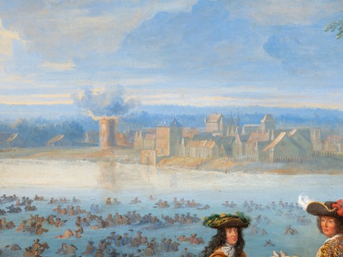 Antiquités - Le passage du Rhin par Louis XIV et son armée, signé Adam-Frans van der Meulen (1632 -1690)