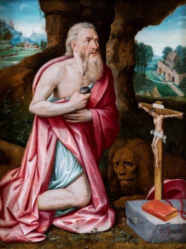 Saint Jérôme, école Anversoise vers 1550, entourage de Lambert Van Noort - Tableaux et dessins Style Renaissance