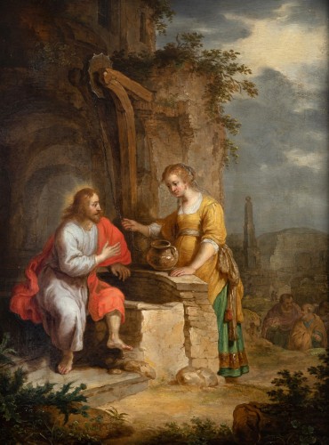 Le Christ et la Samaritaine, école anversoise du XVIIe siècle - Tableaux et dessins Style Louis XIII