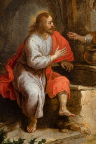 Tableaux et dessins Tableaux XVIIe siècle - Le Christ et la Samaritaine, école anversoise du XVIIe siècle