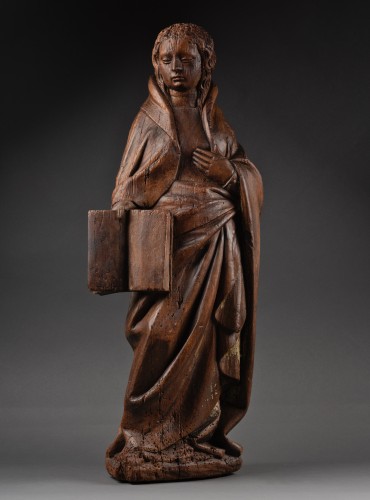 Vierge de l'Annonciation, Bourgogne début du XVe siècle - Sculpture Style Moyen Âge