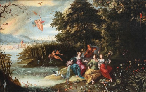 L’allégorie des quatre éléments, élève de Jan Brueghel le Jeune (1601-1678) - Tableaux et dessins Style Louis XIII