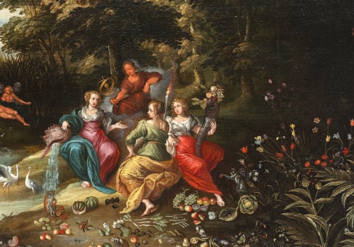 Tableaux et dessins  - L’allégorie des quatre éléments, élève de Jan Brueghel le Jeune (1601-1678)