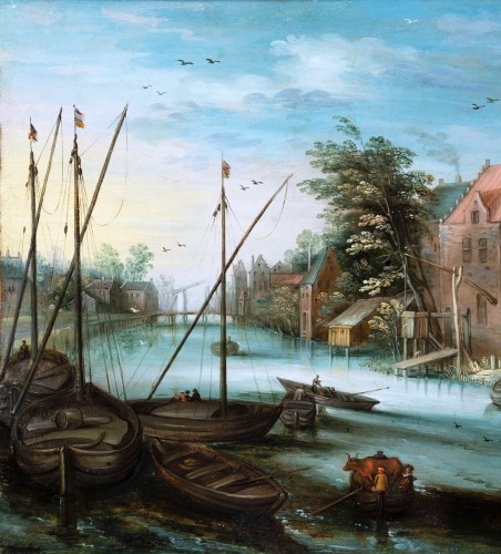 Tableaux et dessins Tableaux XVIIe siècle - Paysage fluvial, atelier de Jan Breughel le Jeune (1601-1678)