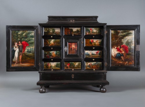 Mobilier Cabinet & Coffre - Cabinet en ébène orné de peintures sur bois, Anvers, XVIIe siècle