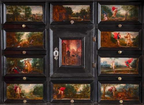 XVIIe siècle - Cabinet en ébène orné de peintures sur bois, Anvers, XVIIe siècle