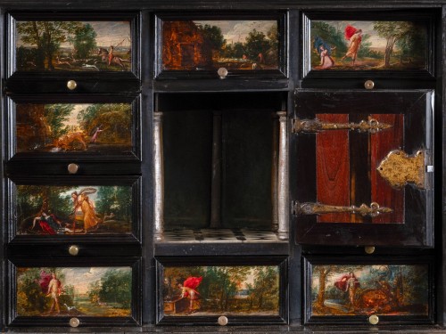 Cabinet en ébène orné de peintures sur bois, Anvers, XVIIe siècle - Louis XIII