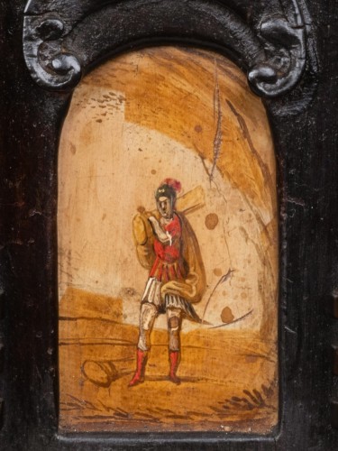 Cabinet en bois noirci orné de peintures sur Paésine, Augsbourg XVIIe siècle - Louis XIII
