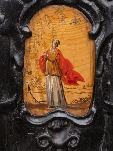 Louis XIII - Cabinet en bois noirci orné de peintures sur Paésine, Augsbourg XVIIe siècle