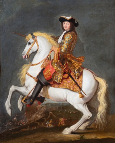 Portrait équestre de Louis XIV, atelier de René-Antoine Houasse, vers 1690 - Tableaux et dessins Style Louis XIV
