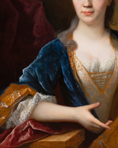 Tableaux et dessins Tableaux XVIIIe siècle - Portrait de jeune femme, signé Henri Millot, Paris, début du XVIIIe siècle