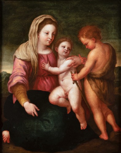Vierge à l'Enfant avec saint Jean, École Florentine du XVIe siècle - Tableaux et dessins Style Renaissance