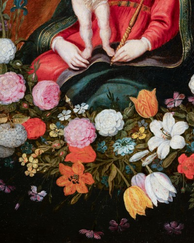 Vierge à l'Enfant dans une guirlande fleurie - Atelier de Frans Francken II - Galerie Nicolas Lenté