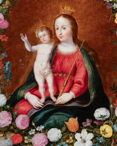 Vierge à l'Enfant dans une guirlande fleurie - Atelier de Frans Francken II - Louis XIII