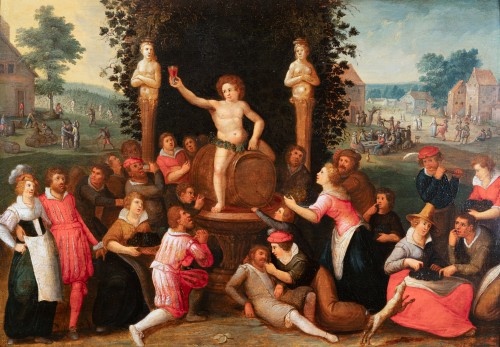 Hommage à Bacchus, atelier de Louis de Caullery (Caullery,1580 - Anvers, 1621) - Tableaux et dessins Style Renaissance