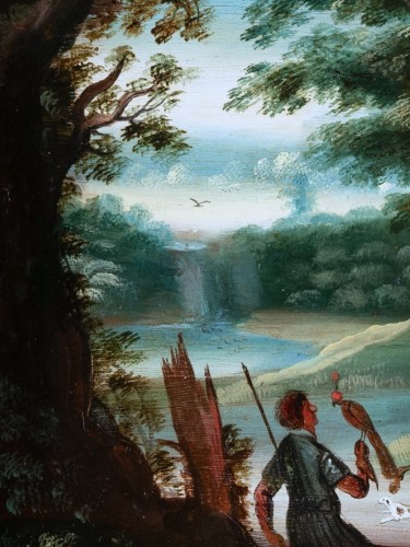 Tableaux et dessins Tableaux XVIIe siècle - Paysage avec la chasse au faucon, attribué à Anton Mirou (1570-1627)