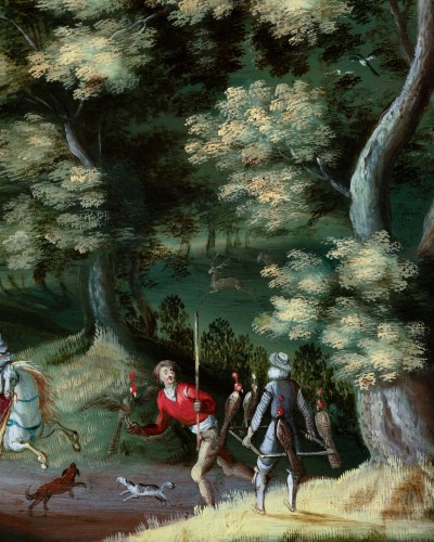 Paysage avec la chasse au faucon, attribué à Anton Mirou (1570-1627) - Renaissance