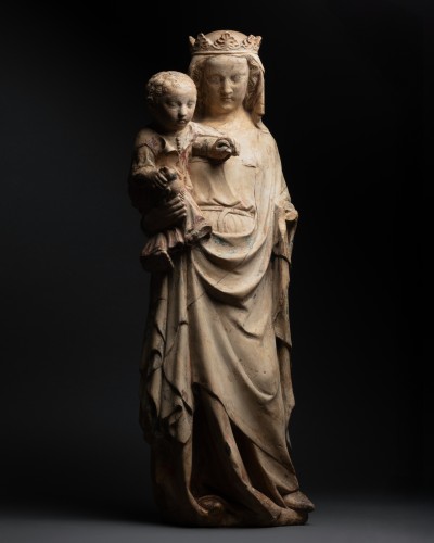 Sculpture Sculpture en pierre - Vierge à l’Enfant en pierre sculptée, Lorraine époque XIVe siècle
