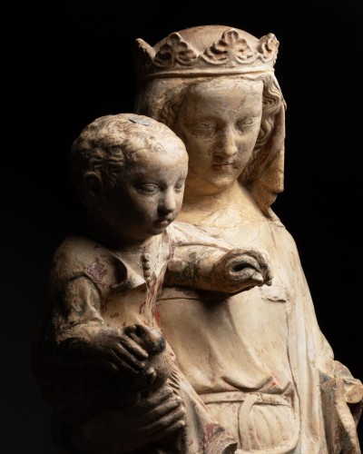 Vierge à l’Enfant en pierre sculptée, Lorraine époque XIVe siècle - Galerie Nicolas Lenté