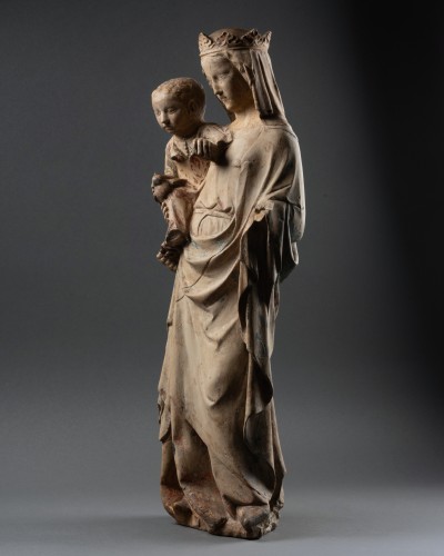 Vierge à l’Enfant en pierre sculptée, Lorraine époque XIVe siècle - Moyen Âge