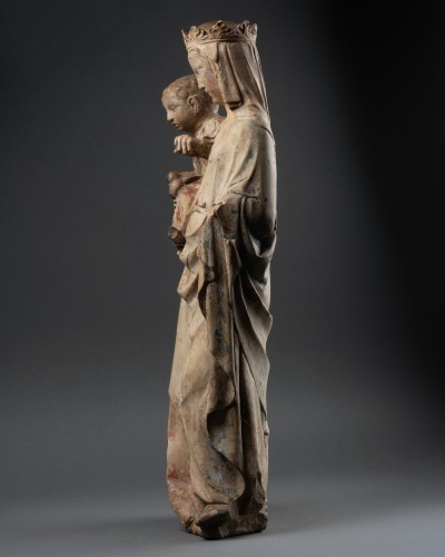 Moyen Âge - Vierge à l’Enfant en pierre sculptée, Lorraine époque XIVe siècle