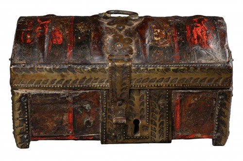Coffret en cuir repoussé et polychrome, France, fin du XIVe siècle