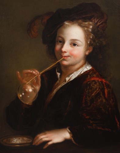 Paintings & Drawings  - Boy with soap bubbles, studio of Alexis Grimou (1678-1733)