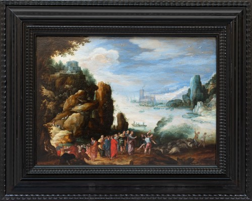 Coastal landscape with Christ, 17th c. Antwerp school, cercle of Paul Bril